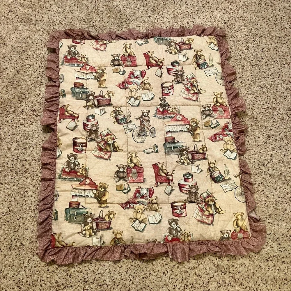 VTG Lambs & Ivy Quilted Baby Crib Comforter Toddler Bed Blanket Teddy Bears